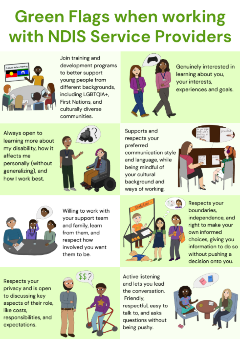 Green flags when working with NDIS service providers poster screenshot